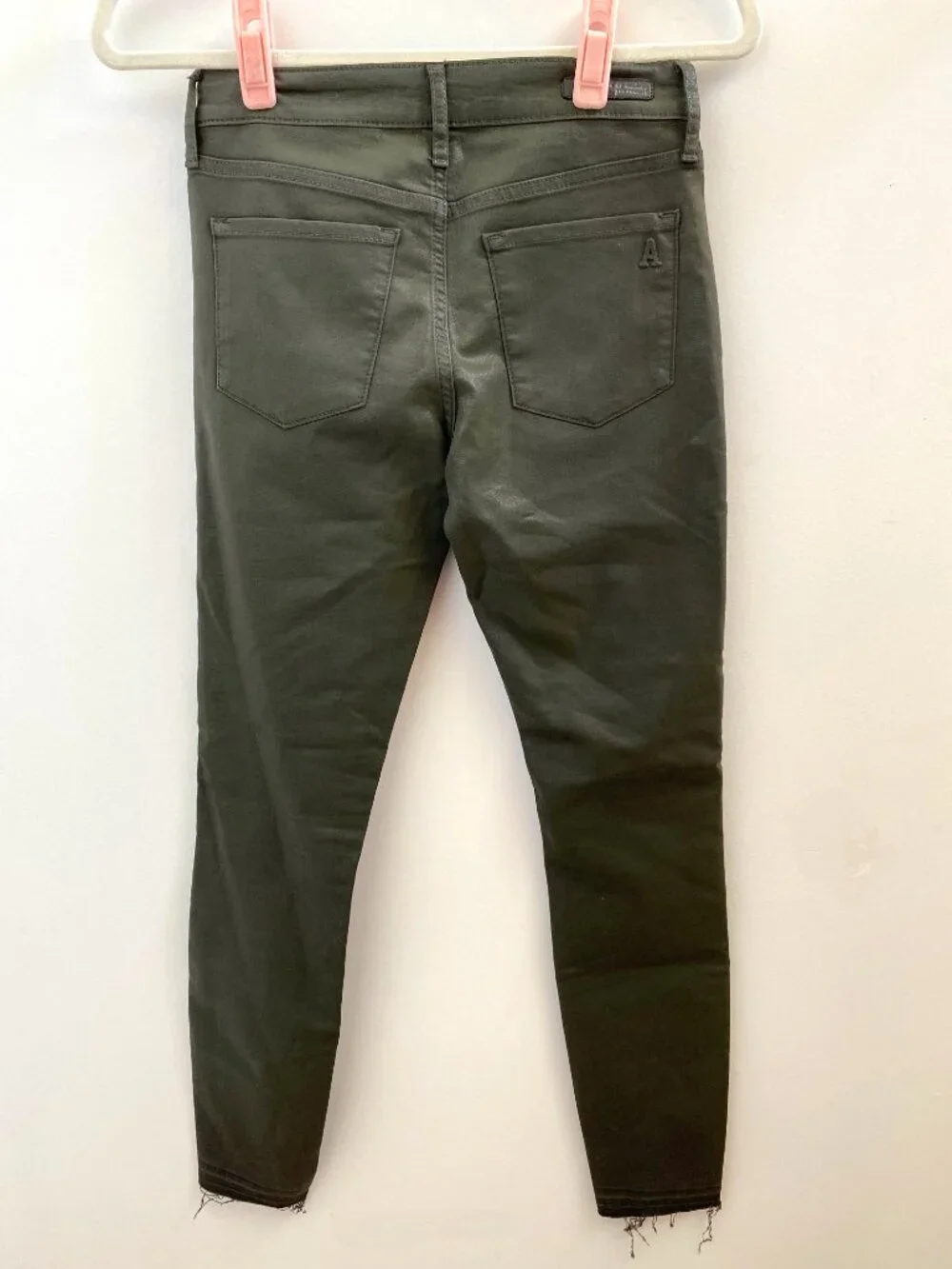 Articles of Society Olive Green Shiny Raw Hem Jeans Size 26